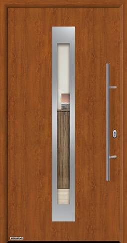 Входная дверь Hormann (Германия) Thermo65, Мотив 750F с декором поверхности под древесину, цвет золотой дуб