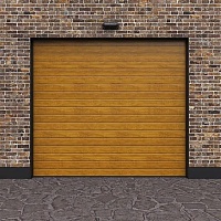 Гаражные секционные ворота с электроприводом ALUTECH Trend, S-гофр, цвет панели Золотой дуб, 2500×2250 мм